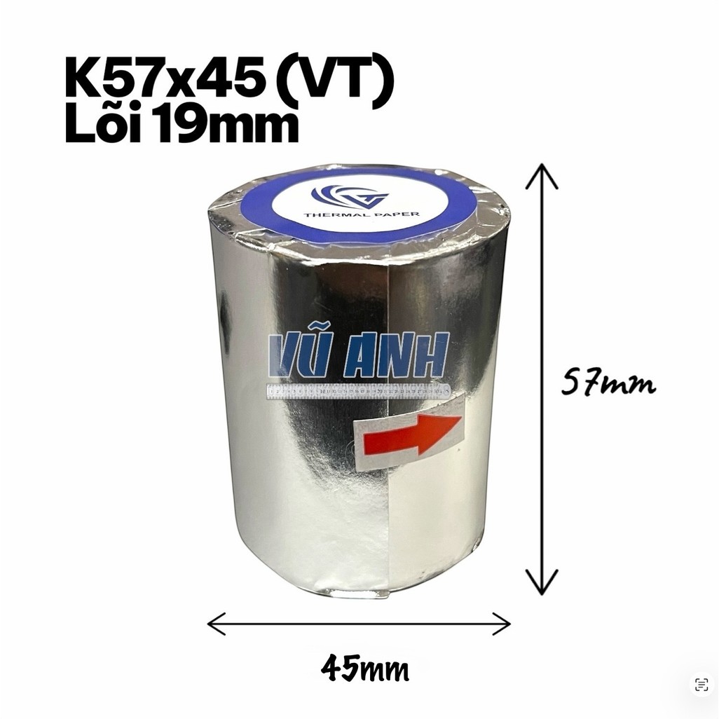Giấy in nhiệt K57 VT 57x45 lõi nhỏ 19mm in nhiều hoá đơn bill bán hàng trà sữa quán cà phê siêu thị