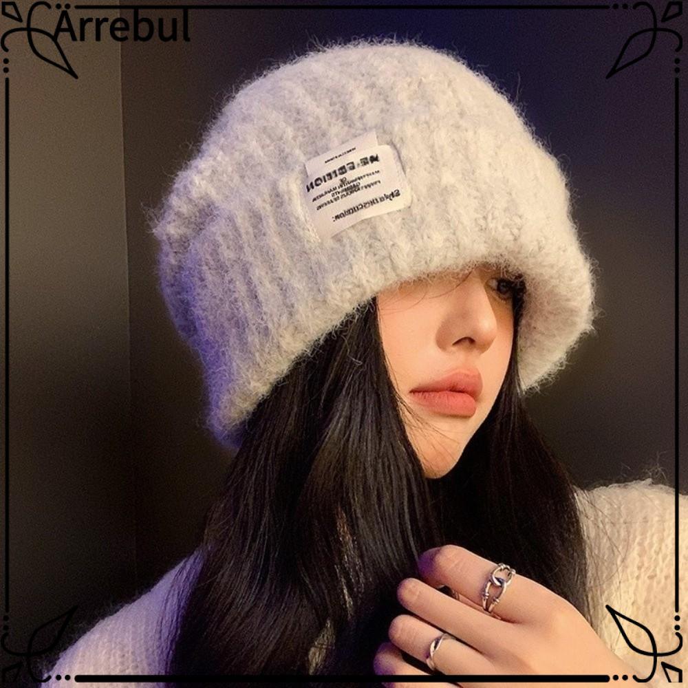 Mũ ấm ARREBUL, Nhãn chữ màu trơn mùa đông Beanie, Thoải mái giữ ấm Đan Chất liệu len Len Len Len Đan