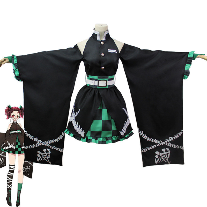 Trang phục cosplay Kamado Tanjiro từ Demon Slayer - Váy ngắn lệch vai