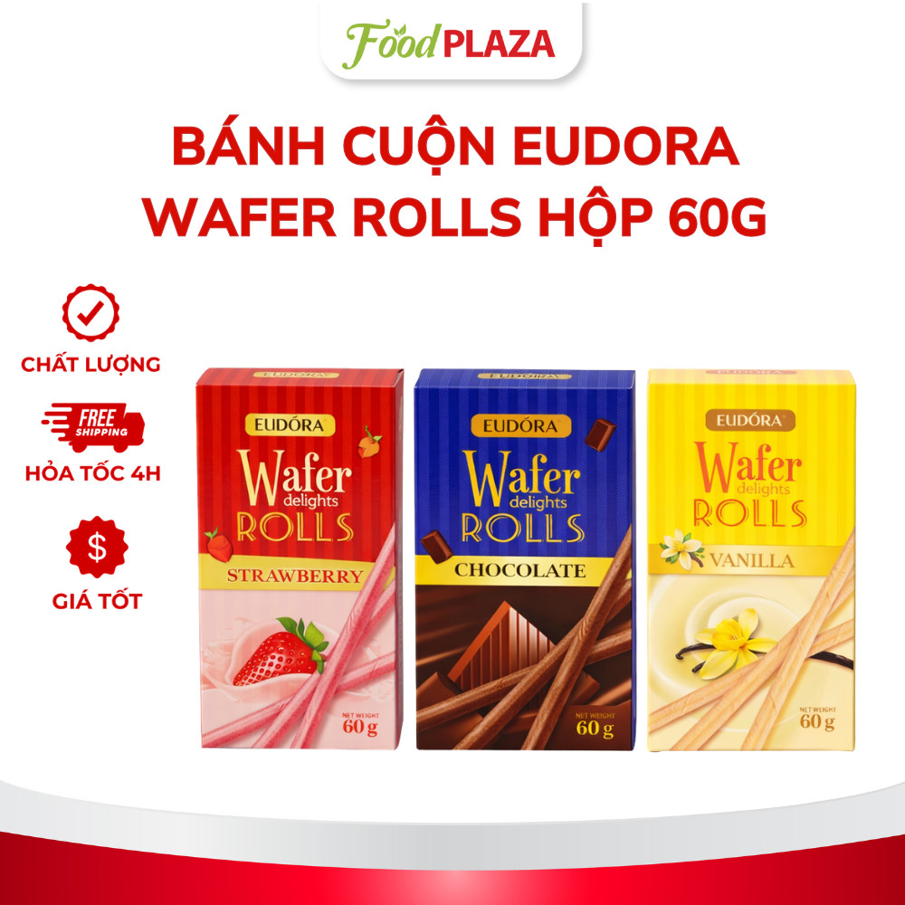 Bánh Cuộn Eudora Wafer Delights Rolls – Hộp 60g Đủ Vị