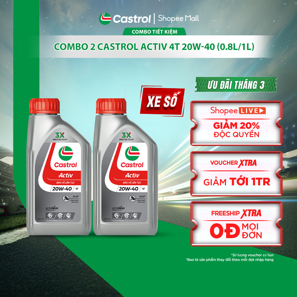 [BST Bác tài công nghệ] COMBO 2 Dầu nhớt xe số Castrol ACTIV 4T 20W-40 (0.8L/1L)