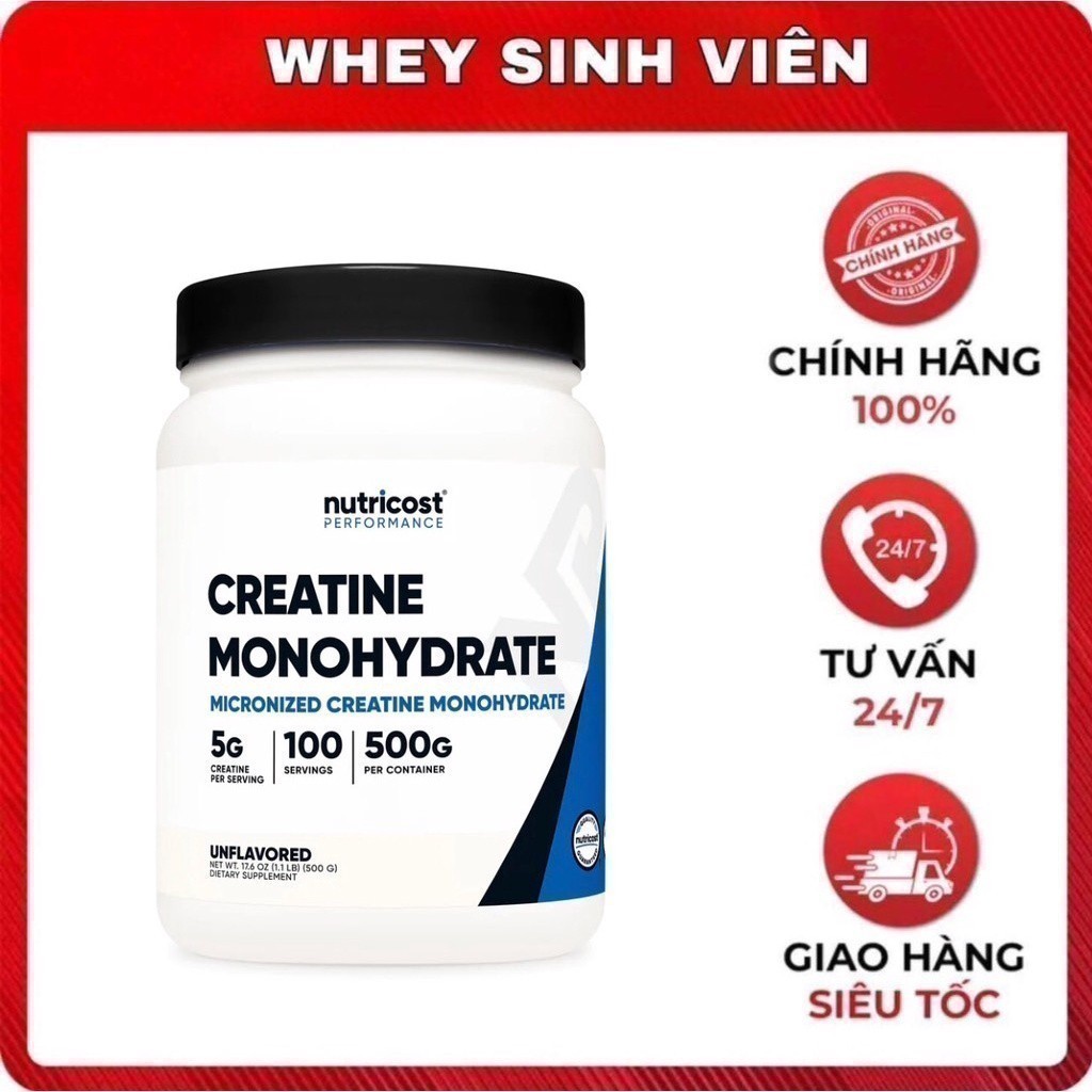 (500g) Nutricost Creatine Micro creatine monohydrate hỗ trợ PUMP sức mạnh cơ bắp Whey Sinh Viên