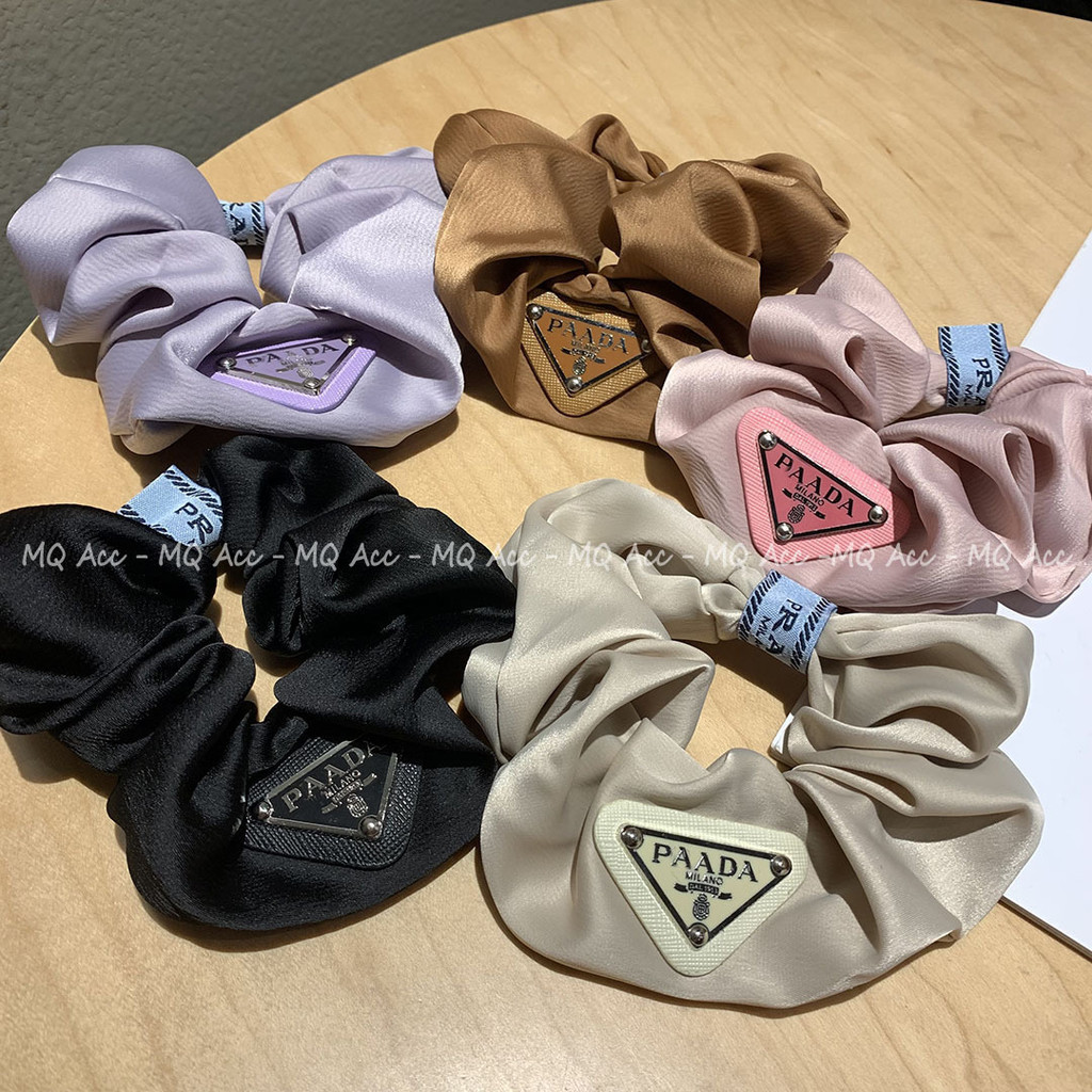 P Home Cảm Giác Cao Cấp Scrunchy Dây Buộc Tóc Ngược Tam Giác Kim Loại Nhãn Dây Buộc Tóc Giả Màu Trơn