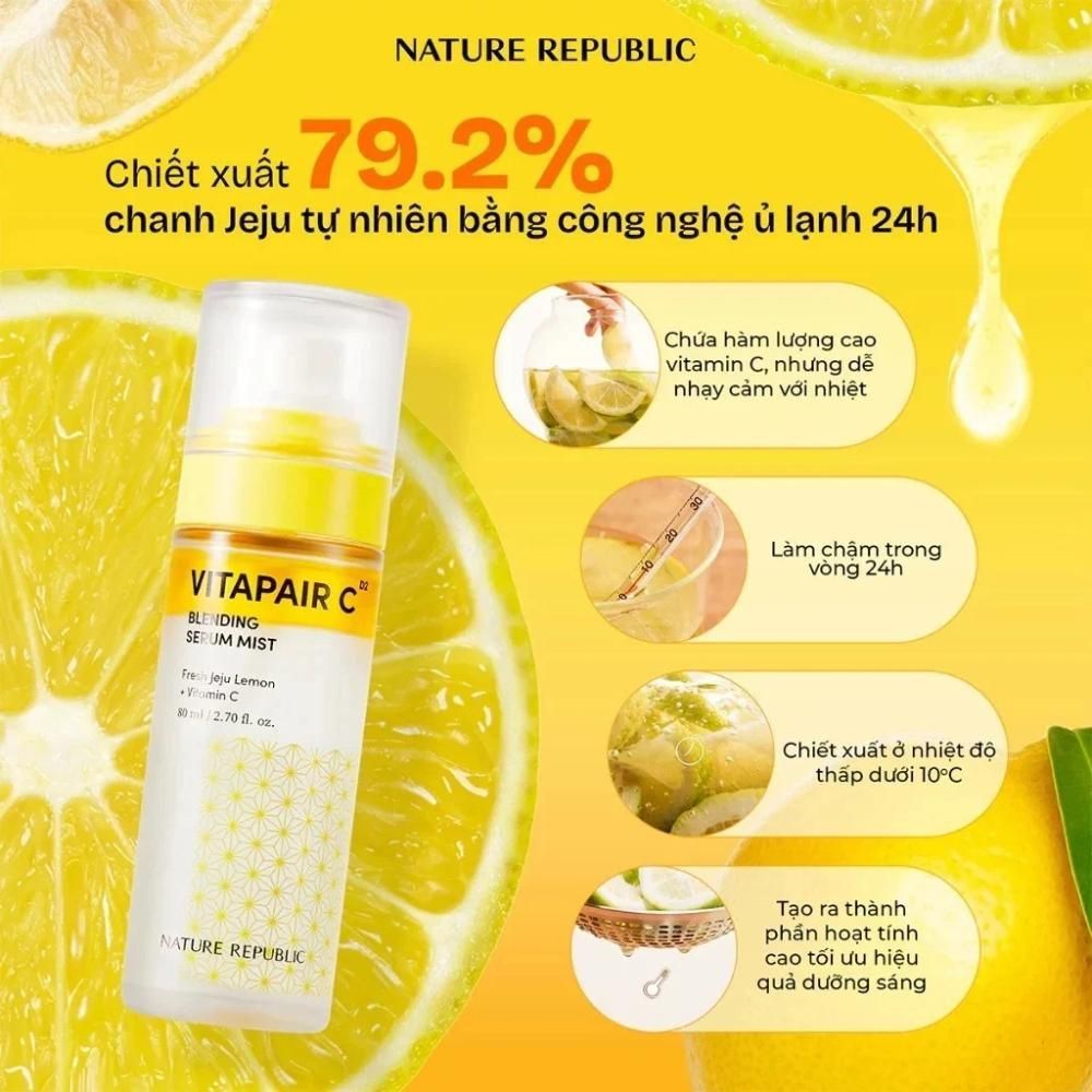 Ảnh 4 của Serum Dạng Xịt Khoáng 2in1 Dưỡng Trắng Căng Bóng Da Nature Republic Vitapair C Serum Mist 80ml