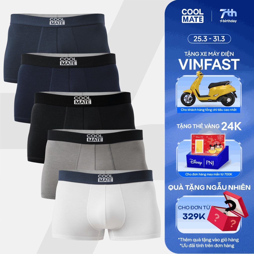 Combo 5 quần lót sịp nam trunk bamboo mềm mại, kháng khuẩn, thấm hút Coolmate [Màu ngẫu nhiên]