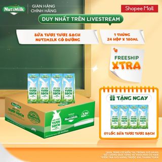 [KOL] Thùng 24 Hộp Sữa Tươi Tươi Sạch NutiMilk 180ml