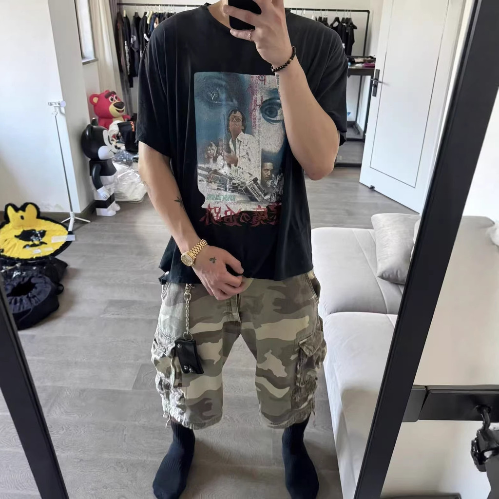 U5DI Paly Hollywood 25SS Hollywood Amusement Park and the Devil Together Printed Design with Washed-