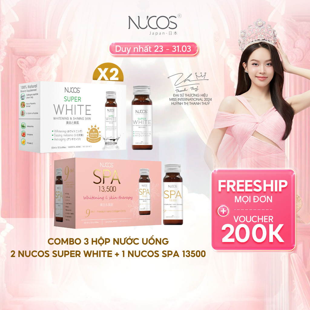 TPBVSK Combo Hỗ Trợ Chống Lão Hoá Nước Uống Collagen Nucos Spa 13500 1hộp và Nucos Super White 2hộp