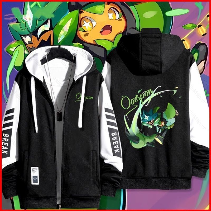 Ao khoác hoodiePokemon Ogerpon anime, dây kéo, phù hợp unisex