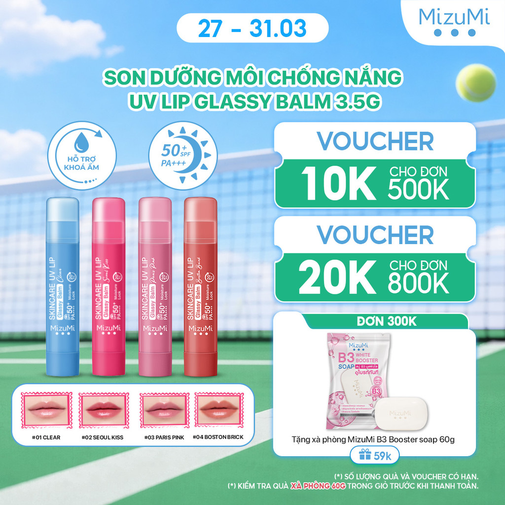 Son Dưỡng Môi Chống Nắng MizuMi Skincare UV Lip Glassy Balm Clear / Seoul Kiss 3.5g