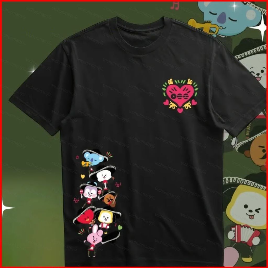Áo thun cotton ngắn tay dành cho ARMY DC2 BTS BT21 với thiết kế của Van Koya, RM, RJ và Jin