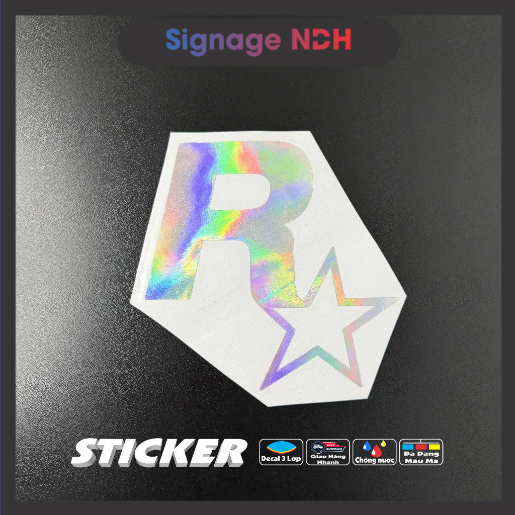 [C48] Tem Decal Phản Quang 7 Màu Chữ R Ngôi Sao - Rockstar