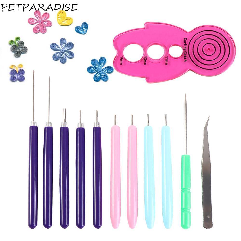 PETPARADISE 12 Dụng Cụ Quilling Giấy, Giấy Uốn Quilling Có Rãnh Bút Quilling Bộ Kim, Giấy Thực Tế Th