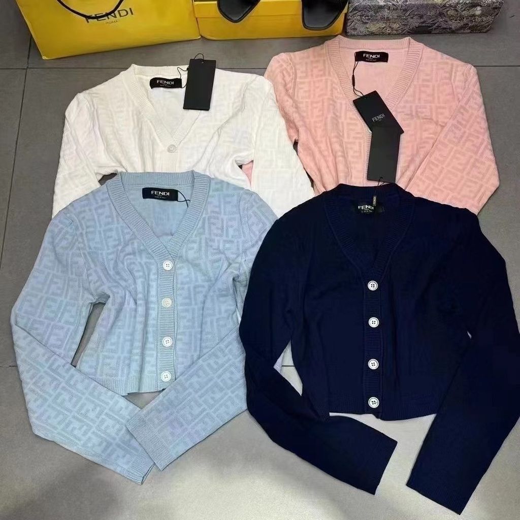 Fendi Áo Khoác Cardigan Len FF Chữ Jacquard, Kiểu Mới