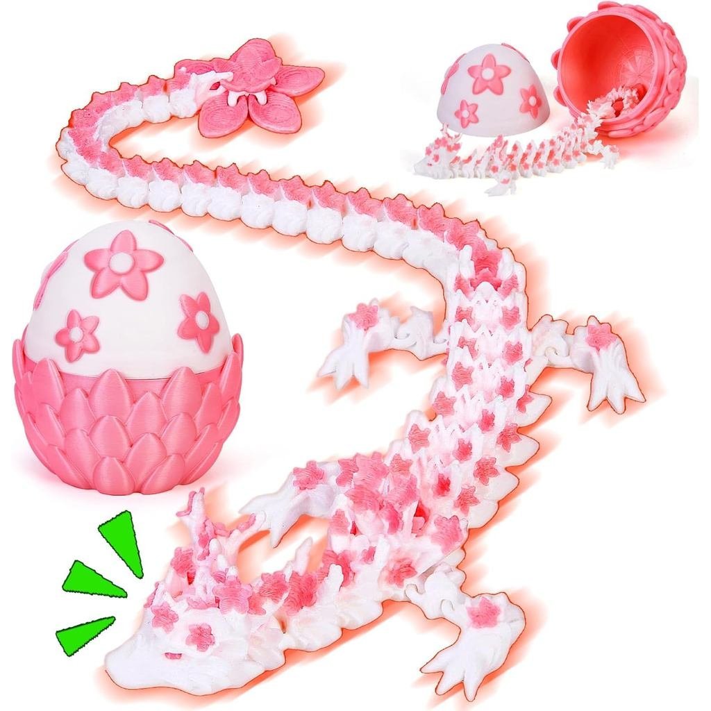 TBOLINE 3D In Hình Trứng Rồng Hồng, Trang Trí Rồng Hoa Anh Đào 12in, Đồ Chơi Thần Tài Động Vật Khớp 