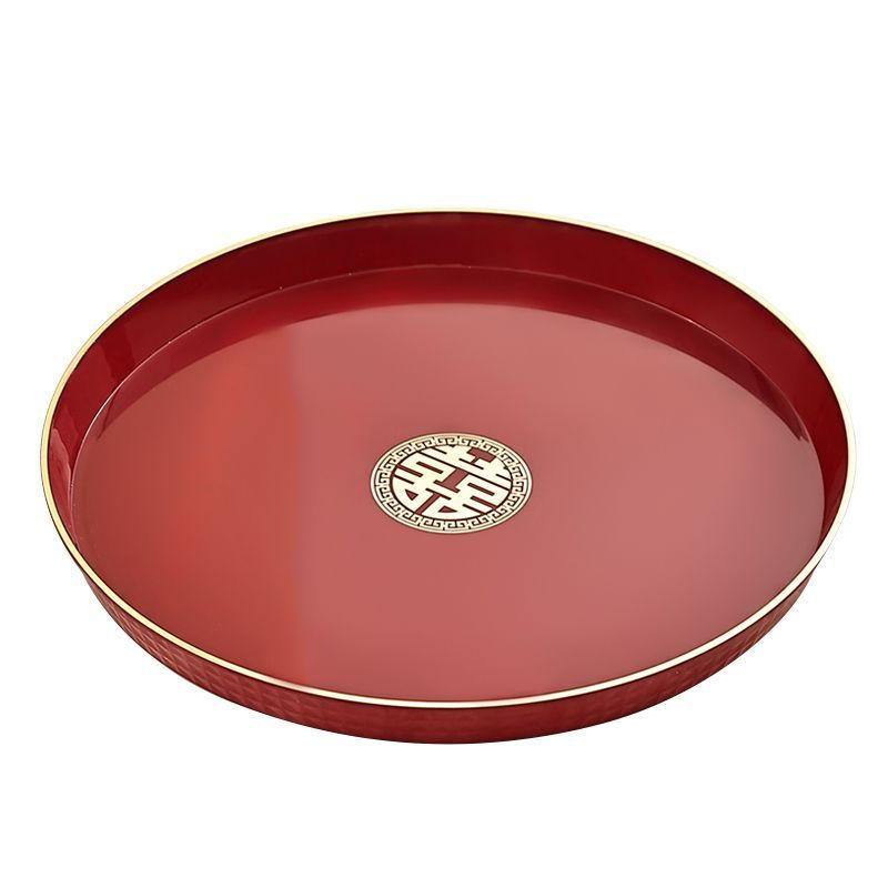 New Product#New Style Living Room Wedding Candy Tray Round Tray Red Wedding Tea Serving Tray Housewa