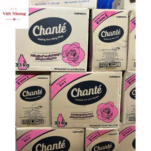 Thùng 4 Can - Túi Nước Giặt Xả Chanté Cao Cấp 8 Trong 1 Hương Nước Hoa 3,1Kg/ 3,05Kg