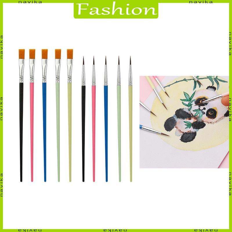 Paint Brush, 10Pcs Round/Flat Tip Paintbrushes Nylon Hair Artist Art Paint Brush