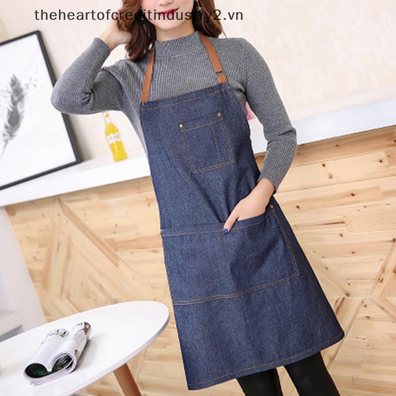# thehear # Adults Denim Blue Cooking Kitchen Restaurant Work Bib Apron Dress with Poet.