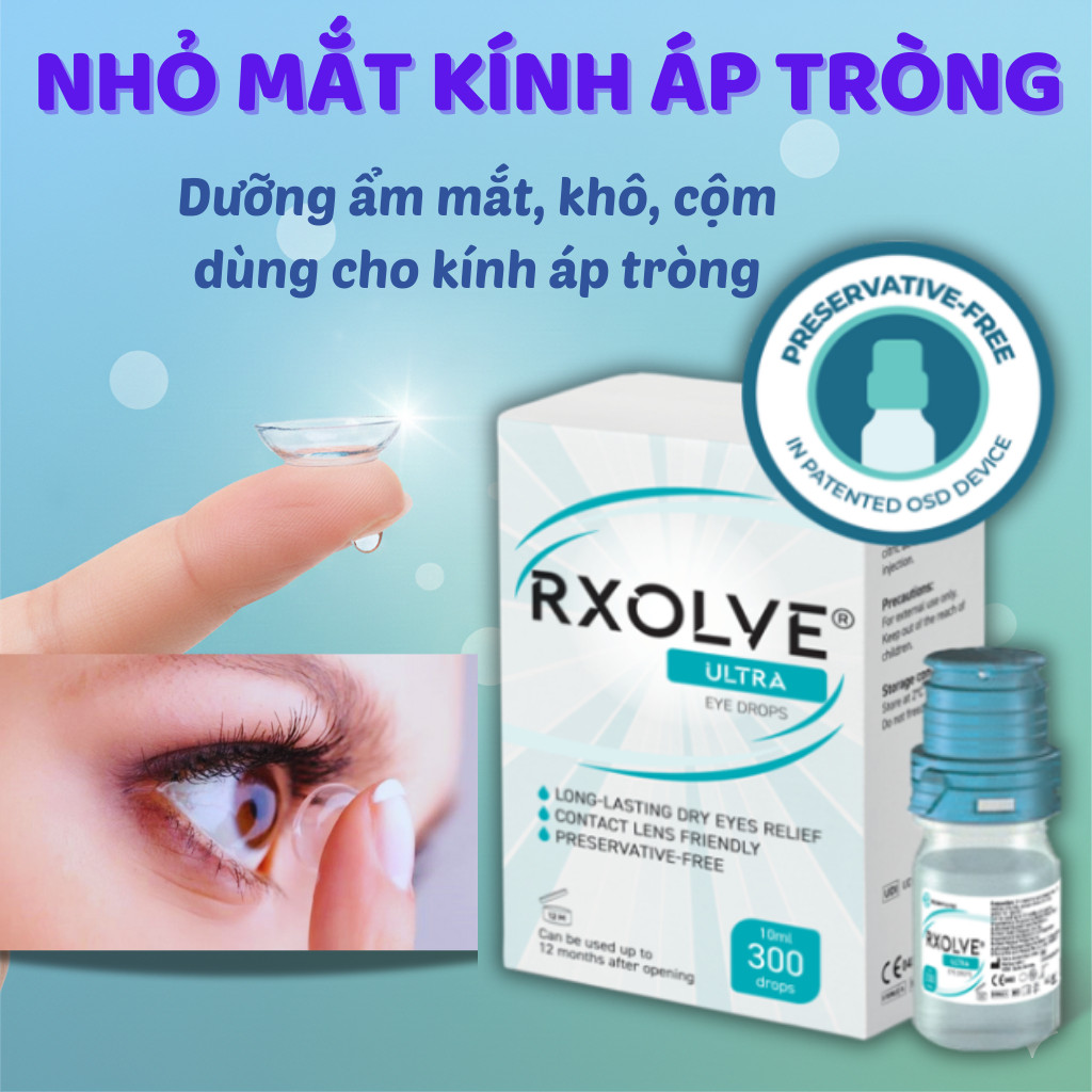 Nước Mắt Nhân Tạo RXOLVE Ultra – Nhỏ Mắt Không Cần Tháo Kính Áp Tròng – Giảm Khô Mắt Khi Dùng Máy Tí
