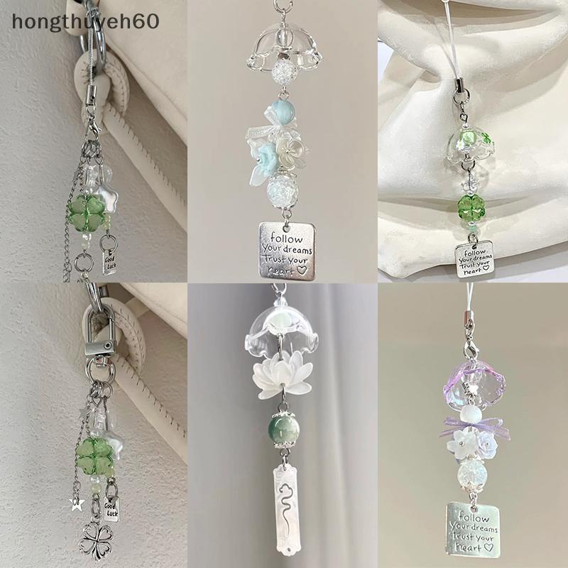 Hongth trong suốt Keychain gió Chime Keyring điện thoại di động dây buộc túi trang trí..