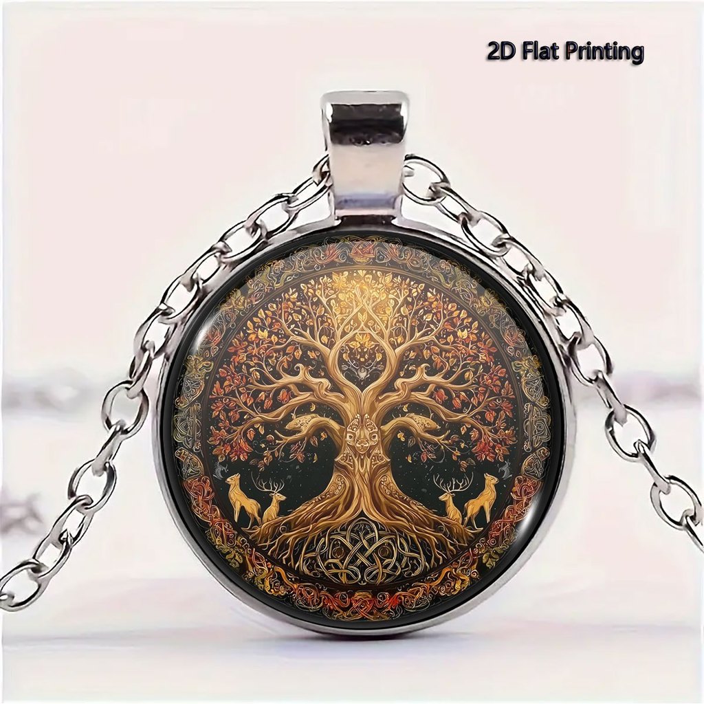 1PC 2D Flat In Hình Celtic Tree Deer Mùa Thu Màu Vòng Cổ, Ngày Nhà Giáo / Ngày Lễ Tình Nhân / Gia Đì