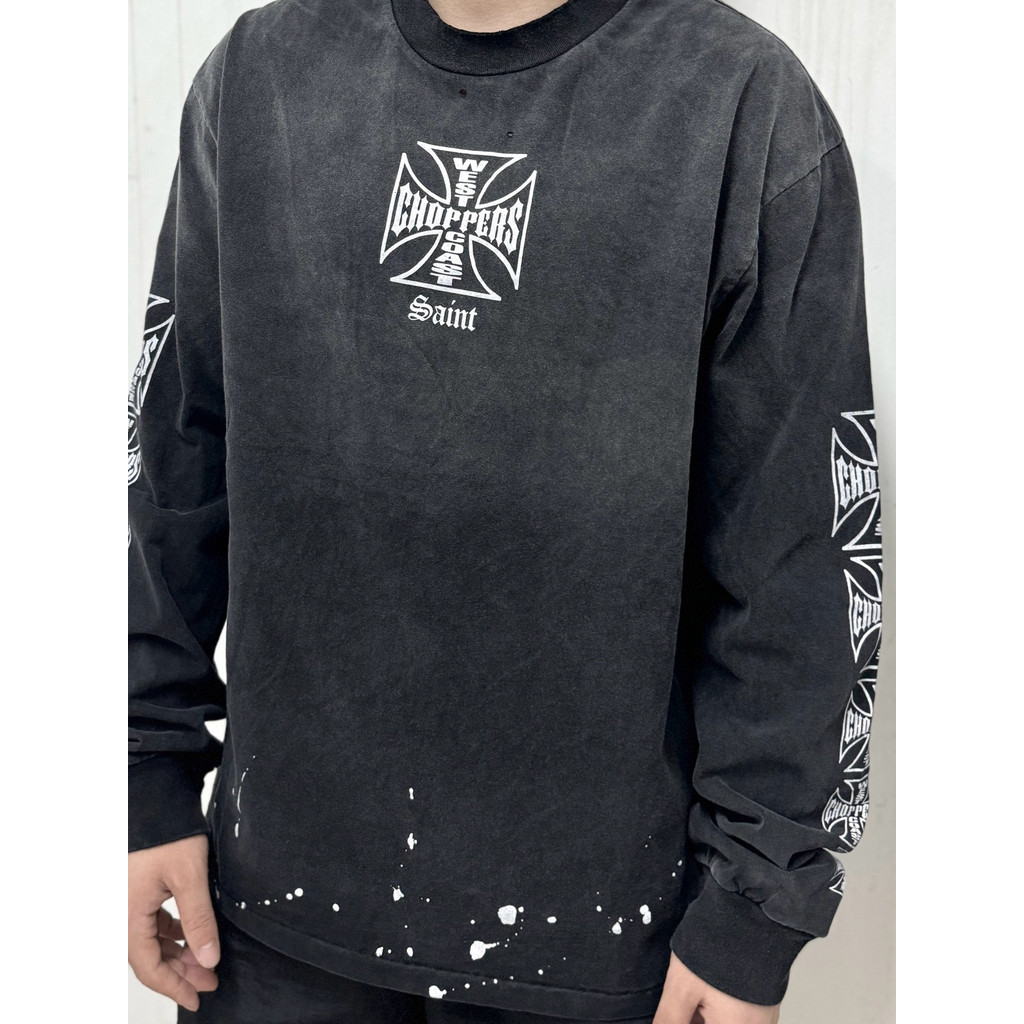 UNV8 Saint × West Coast Choppers West Coast long-sleeve t-shirt with washed-out vintage look, unisex