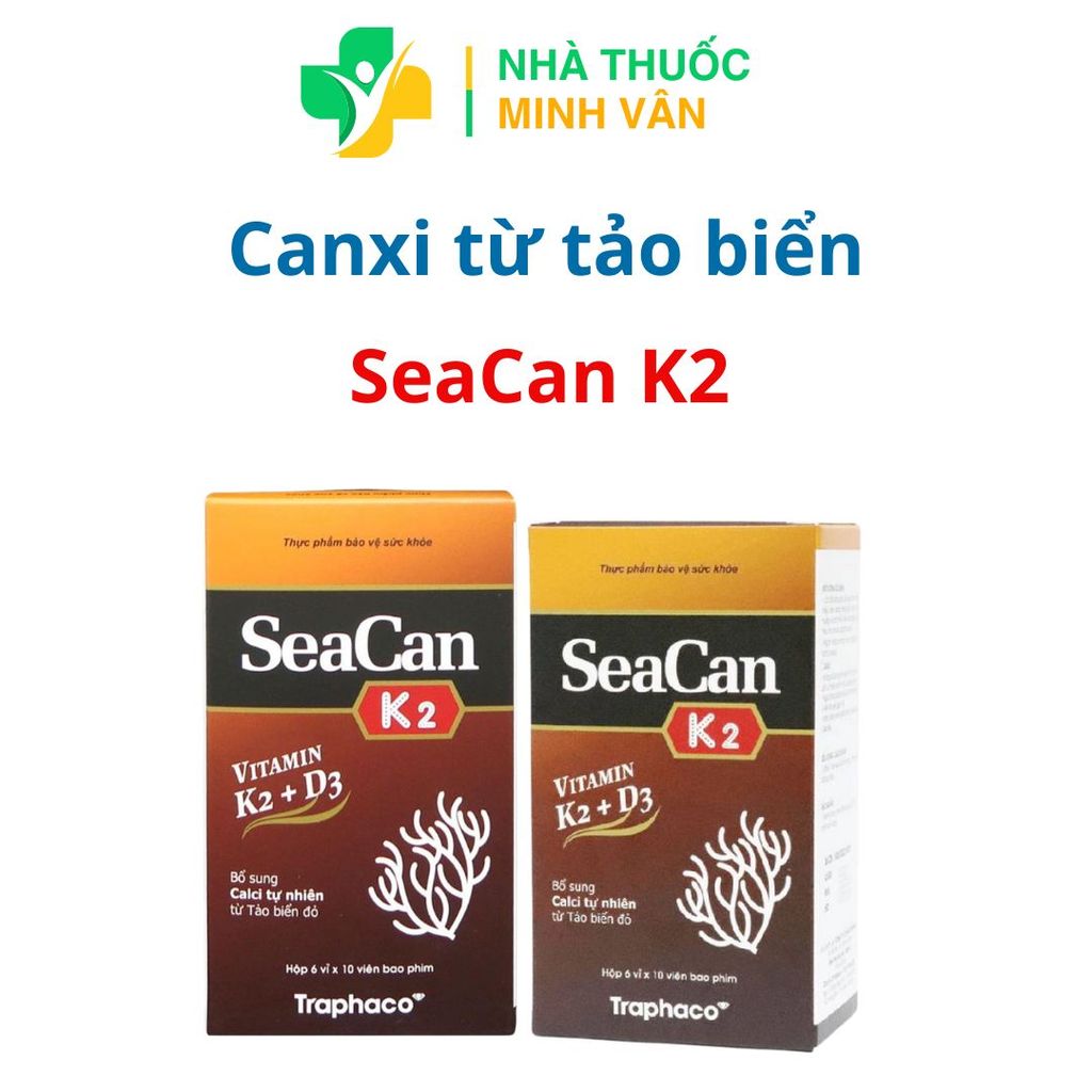 SEACAN K2 - Tăng cường Canxi tự nhiên, ngăn ngừa còi xương, loãng xương từ tảo biển đỏ, 60 viên.