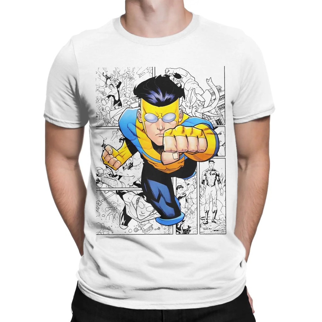 Áo thun cổ chữ O nam, 100% cotton, họa tiết siêu anh hùng Omni Man
