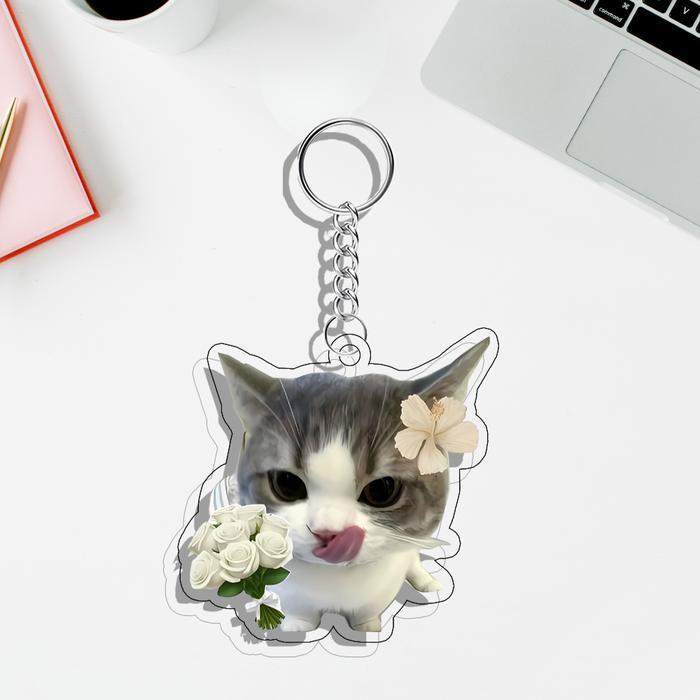 Ganci MEME Cat Keychain | Gantungan Kunci MEME Kucing Akmal UV Printed 2 Sisi on 3MM Acrylic Frame |