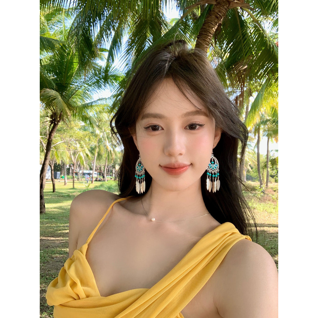 Bông Tai Vân Nam Style Boho Đính Hạt Tua Rua