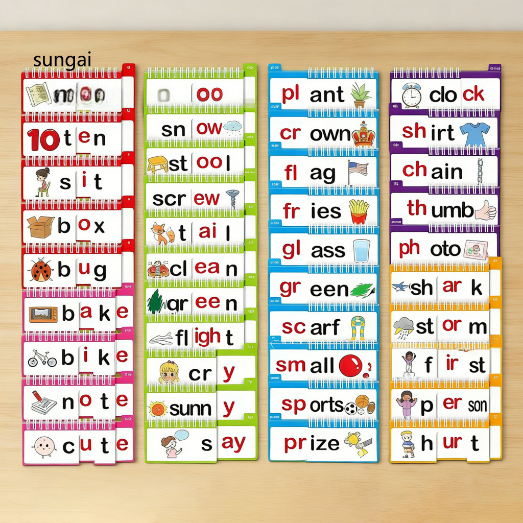 SUN _ Early Literacy Flashcards Sách Phonics Học tập mầm non 40 chiếc Phonics Word Thẻ Flash gia đìn