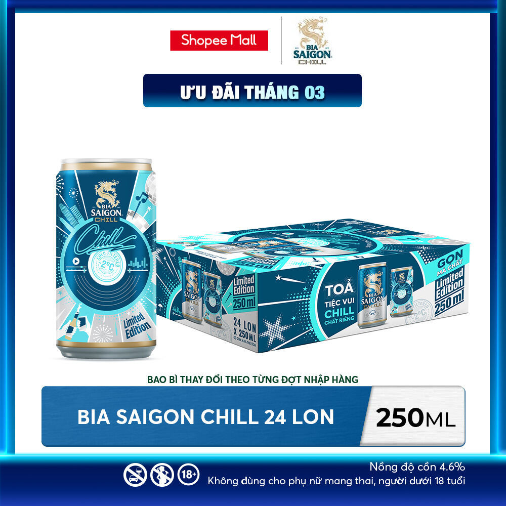 Nồng độ cồn 4.6% - Thùng 24 Bia Sài Gòn Chill 250ml