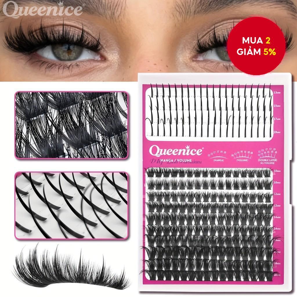 Queenice Spikes DIY Bộ Cụm Mi – Nối Mi Lông Vũ Dày Salon (D Curl, 10-20mm)