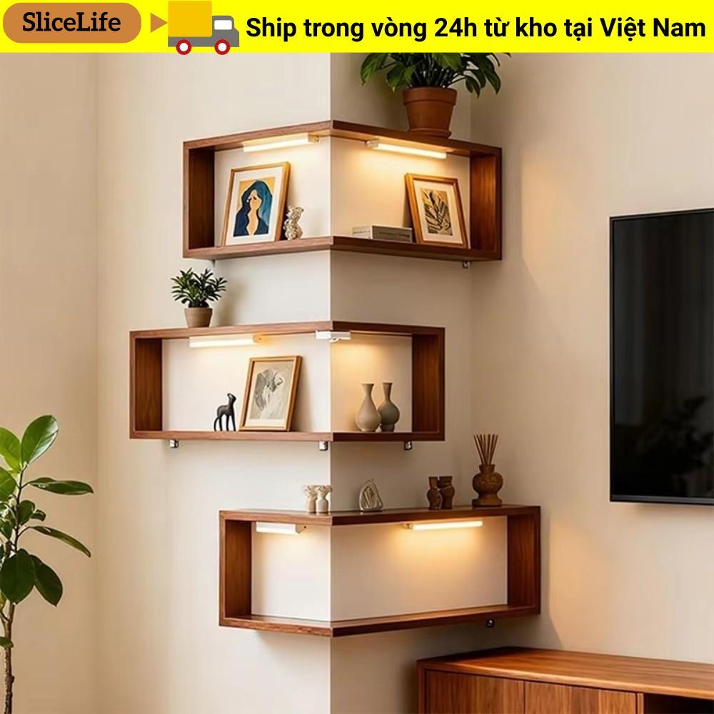 Kệ sách góc SLICELLIFE, Kệ nổi 90 độ Kệ treo tường góc, Kệ trưng bày bằng gỗ treo tường tiết kiệm kh