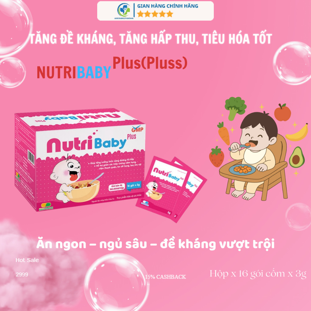 NutriBaby Pluss [hộp 16 gói] tăng sức đề kháng cho cơ thể, giúp hạn chế viêm đường hô hấp