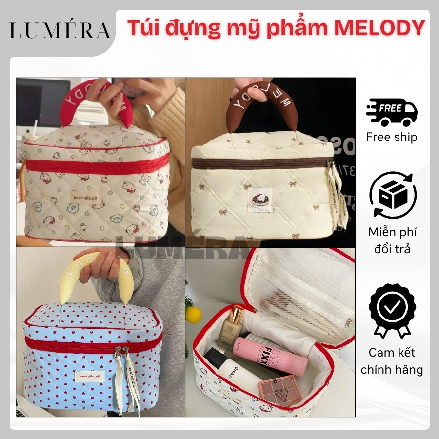 Túi đựng đồ makeup trang điểm MELODY có quai cầm, túi đựng mỹ phẩm du lịch xách tay nhiều kích cỡ