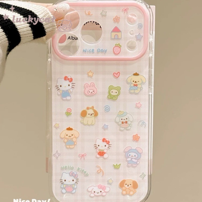 Ins Pink Gird House Động Vật Ốp Lưng Điện Thoại iPhone 17 16 15 14 13 12 11 Pro Max X Xr Xs Max 7 8 