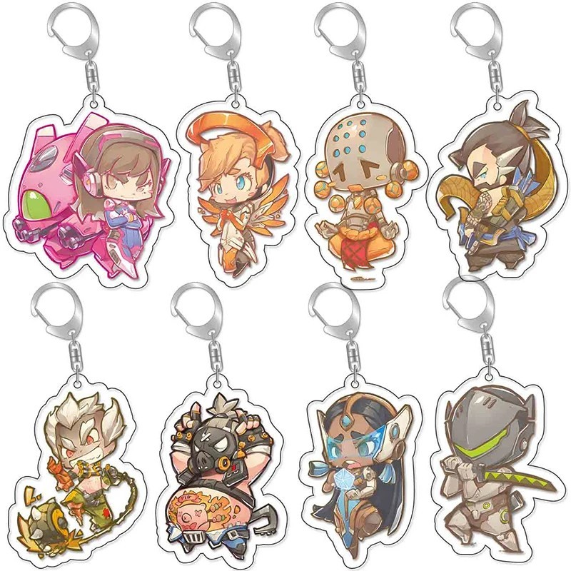 Móc khóa Game Overwatch Acrylic Mica hình nhân vật Chibi D.Va Genji Mercy Hanzo phụ kiện treo túi xá