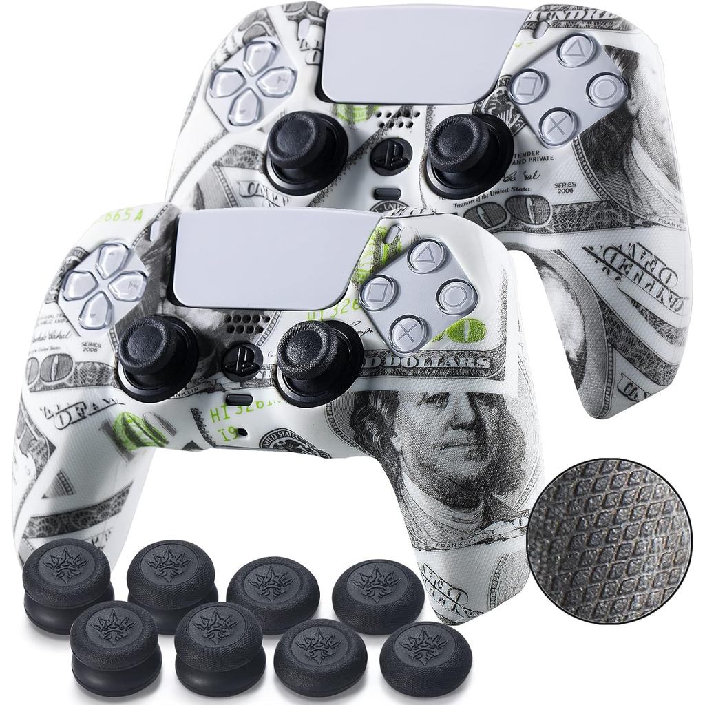 Grip Texture Silicone Skin cho Bộ điều khiển PS5 x 2 (Đô la Mỹ) với Tay cầm ngón tay cái Pro x 8