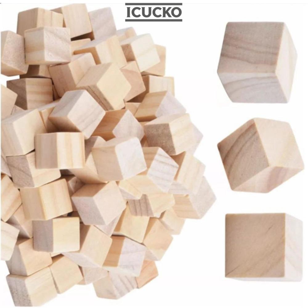 ICUCKO 100 Khối Gỗ, Khối Gỗ Vuông Chưa Hoàn Thành, Gỗ Chưa Hoàn Thành Bề Mặt Mịn 2cm Màu Gỗ Thủ Công