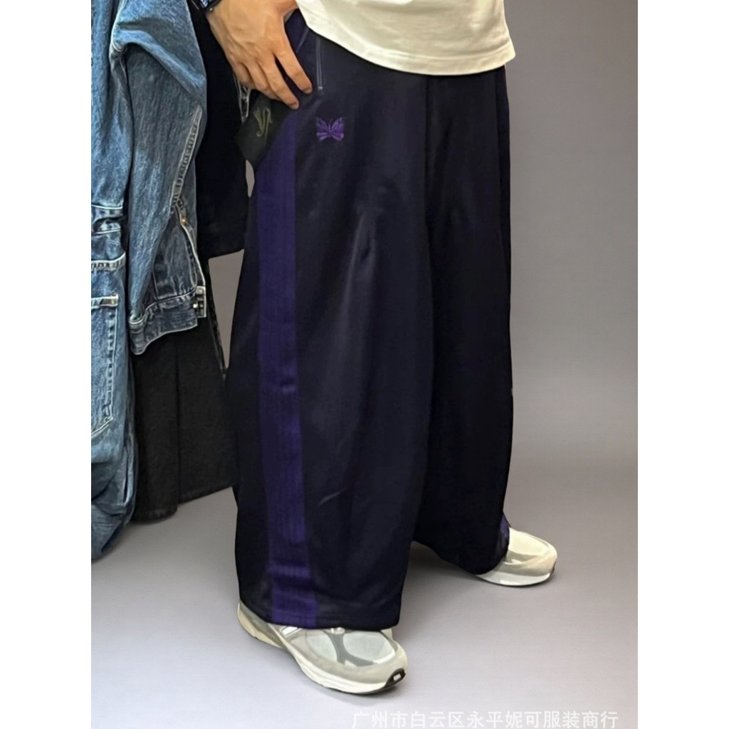 H0CK NEEDLES HD Wide Leg Track Pant Black and purple wide-leg butterfly pants with stand-up collar s