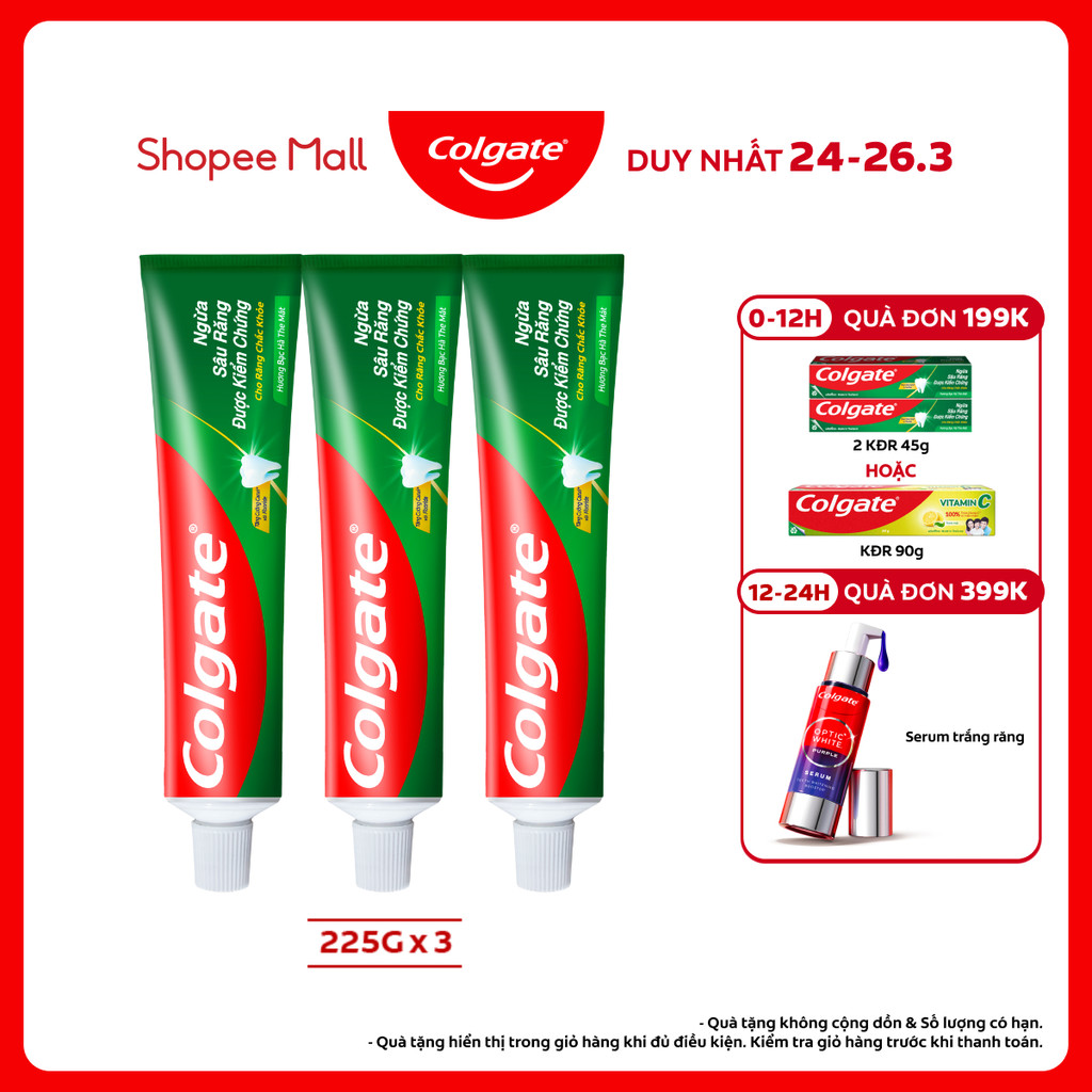 Bộ 3 Kem đánh răng Colgate ngừa sâu răng răng chắc khỏe 225g/tuýp