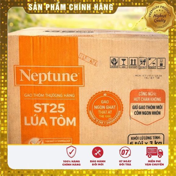 1 Thùng 6 Túi 3Kg (18Kg) Gạo ST25 Lúa Tôm Neptune 3Kg HCK - Hàng chính hãng - Dẻo Thơm Ngọt Cơm-