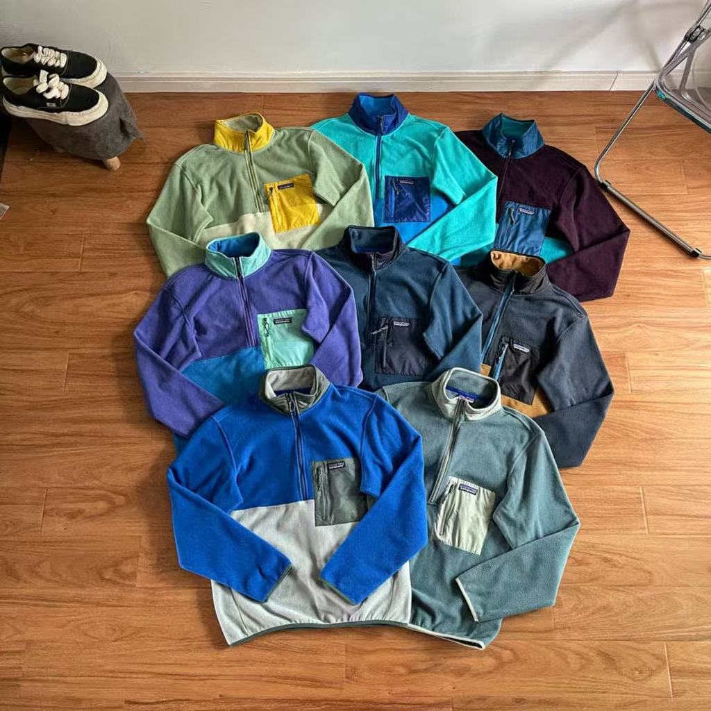 NNGG Patagonia Pullover Fleece jacket with contrasting colors, outdoor stand-up collar, mountain-sty