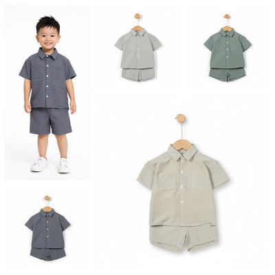Bộ cài cúc sơ mi cộc tay mùa hè bé trai LITIBABY size 2 đến 10 tuổi