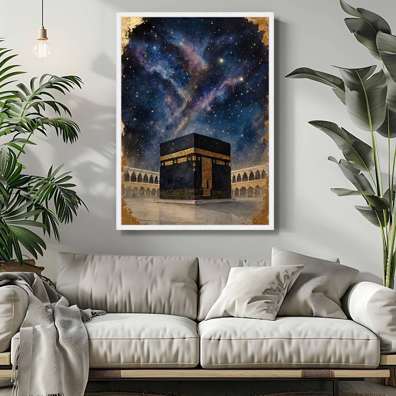 Tranh Canvas Kaaba Majestic | Hồi giáo Mecca Nghệ thuật treo tường Bầu trời đêm đầy sao Trang trí nộ