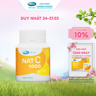 Thực phẩm bảo vệ sức khỏe Mega We Care NAT C cung cấp Vitamin C cho cơ thể (Chai 30 viên)