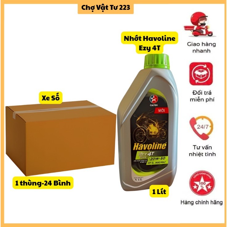 🎁Combo 24 Chai Nhớt Caltex Havoline Ezy 4T Plus. 20W-50 1 Lít Dùng Cho Xe Số, Côn Tay