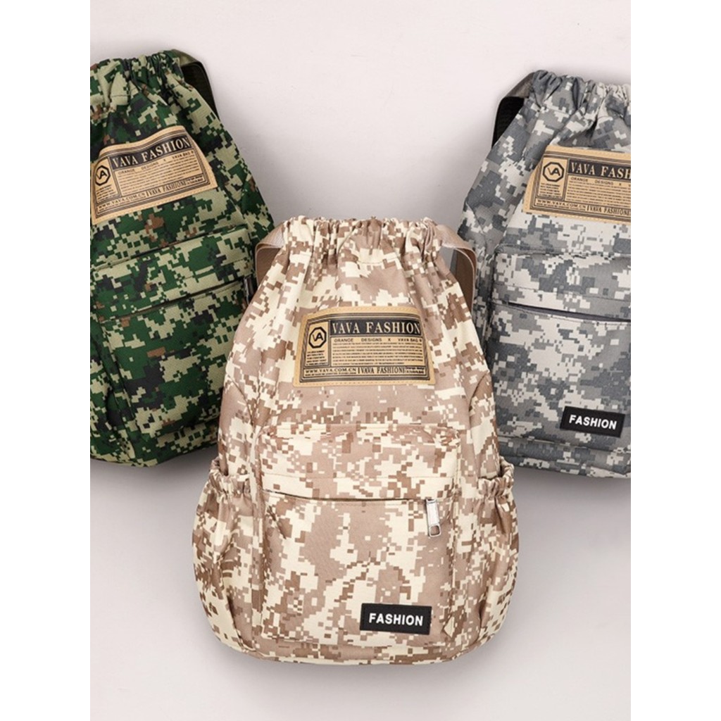 Ngụy trang Dây rút Túi Ba lô dây rút Học sinh Túi đi học thể thao nhẹ Ba lô giải trí Học phí Túi du 